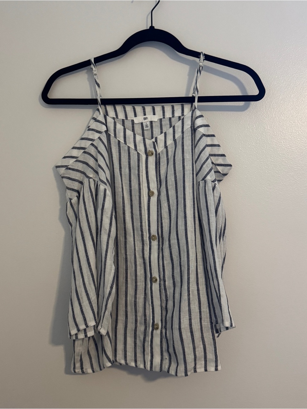 bp White & Navy Striped Cold-Shoulder Button-Front Cami